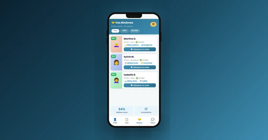 Application de matching croisière - Trouvez votre binôme compatible